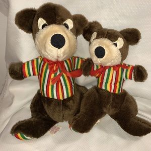 Vintage Elka Plush Bear Lot Of 2 Striped Shirts & Feet 13” & 10” Rare